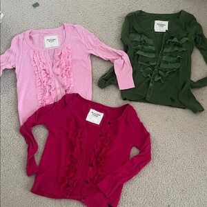 Abercrombie & Fitch Ruffled Cardigan Trio - Pink, Green, Red